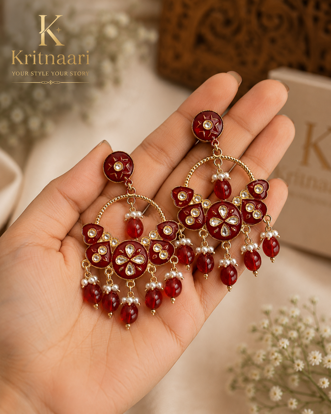 Red Floral Statement Earrings