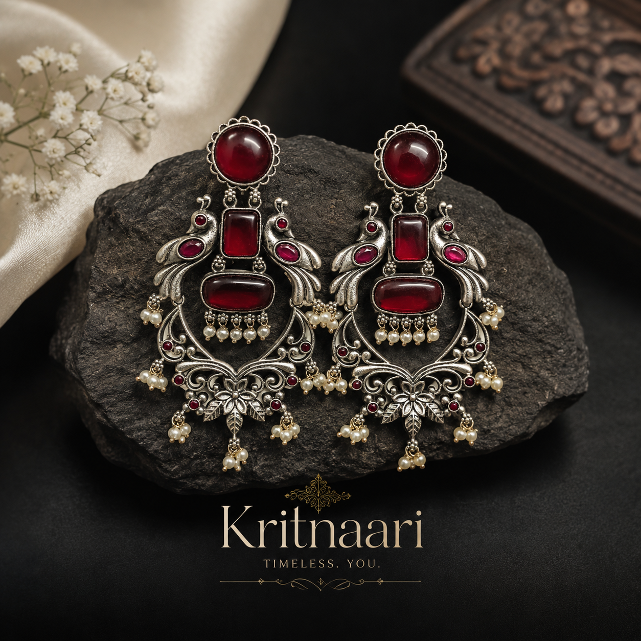 Peacock Ruby Statement Earrings