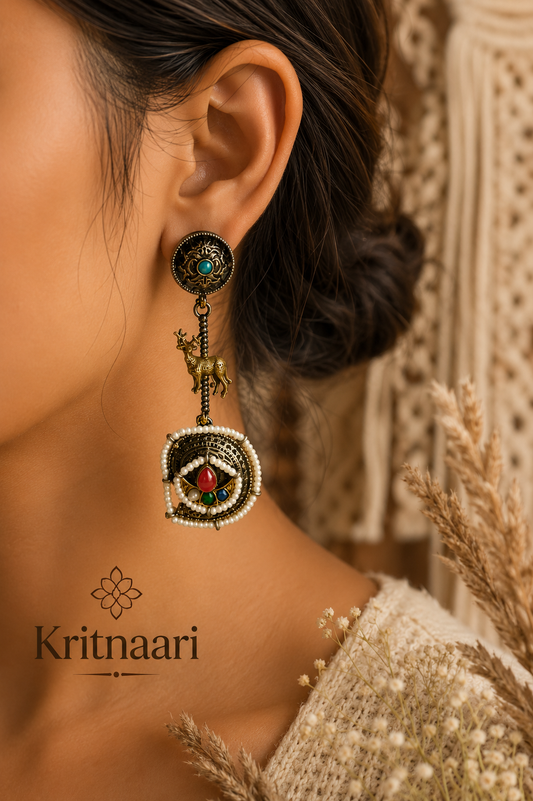Handcrafted Deer Motif Boho Statement Earrings