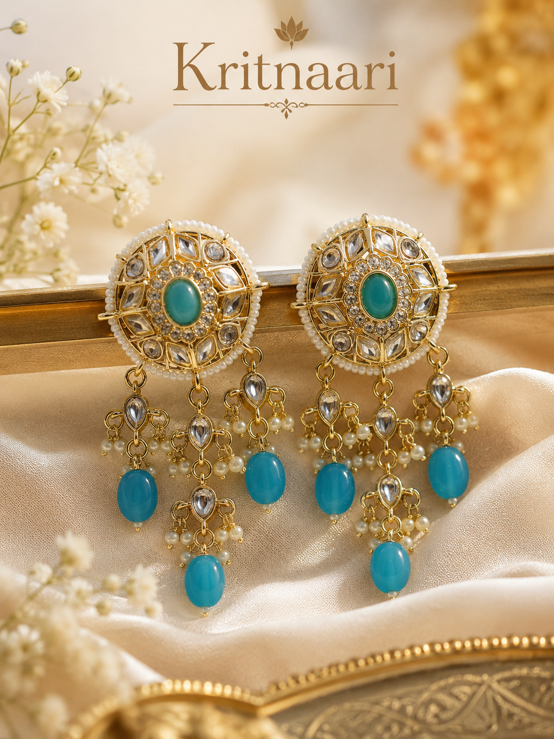 Turquoise Kundan Chandbali Earrings