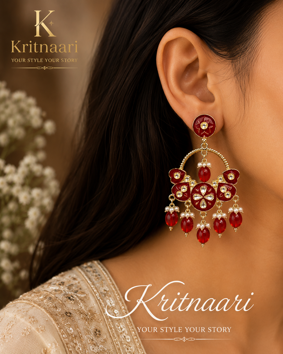 Red Floral Statement Earrings