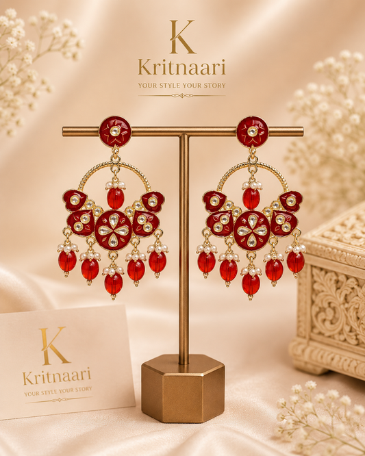 Red Floral Statement Earrings
