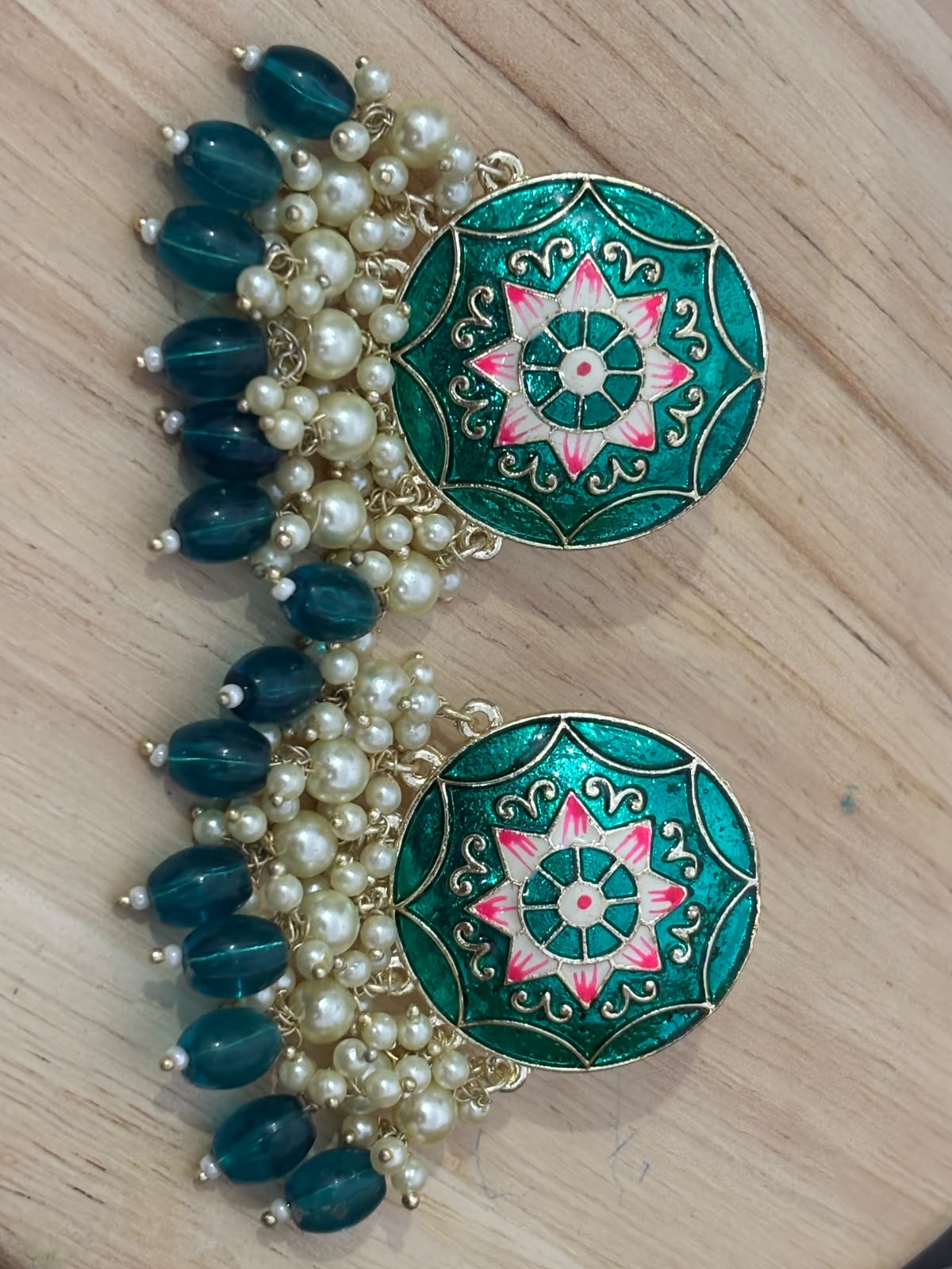Teal Meenakari Chandbali Earrings - Original
