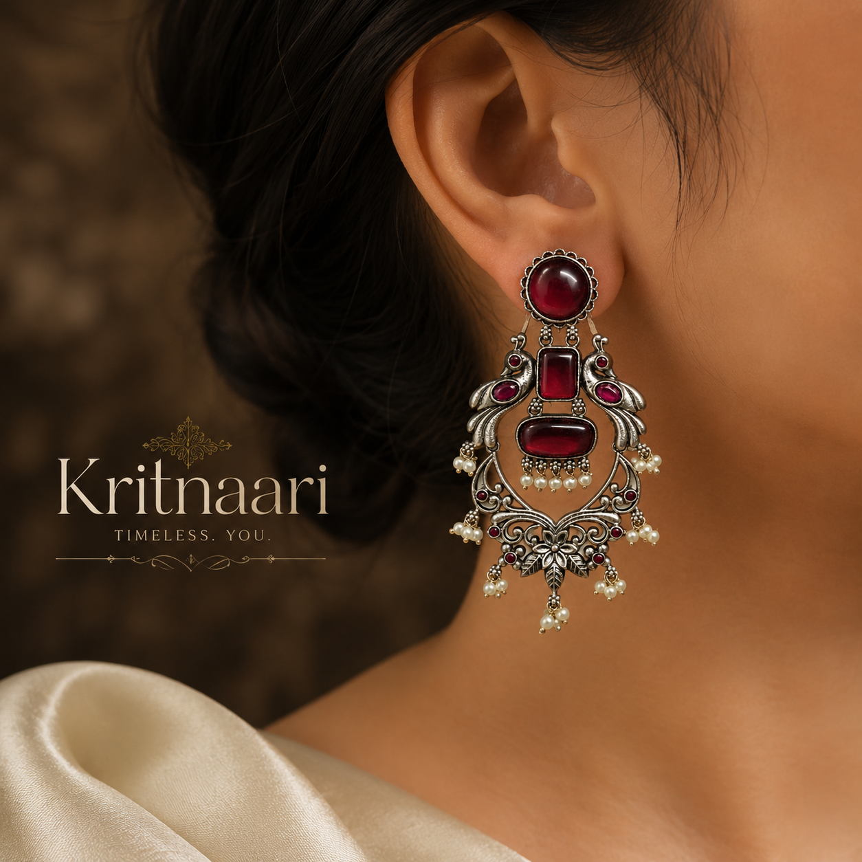 Peacock Ruby Statement Earrings