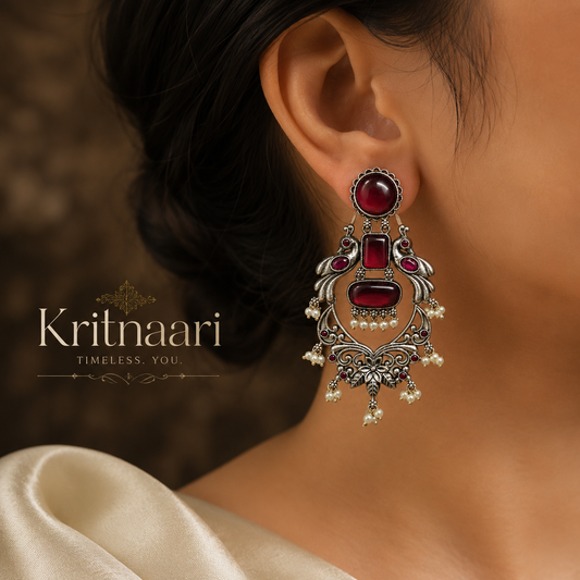Peacock Ruby Statement Earrings