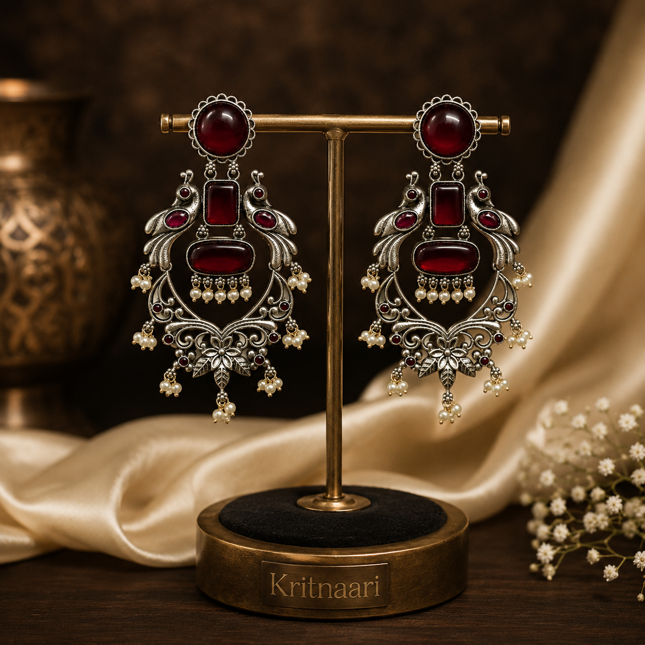 Peacock Ruby Statement Earrings