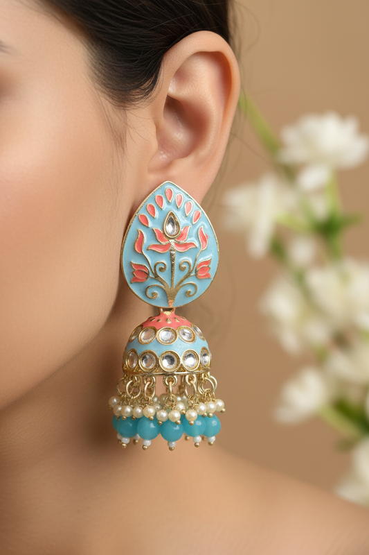 Sky Blue Meenakari Jhumka Earrings