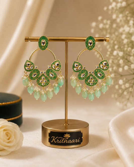 Mint Green Kundan Chandbali Earrings