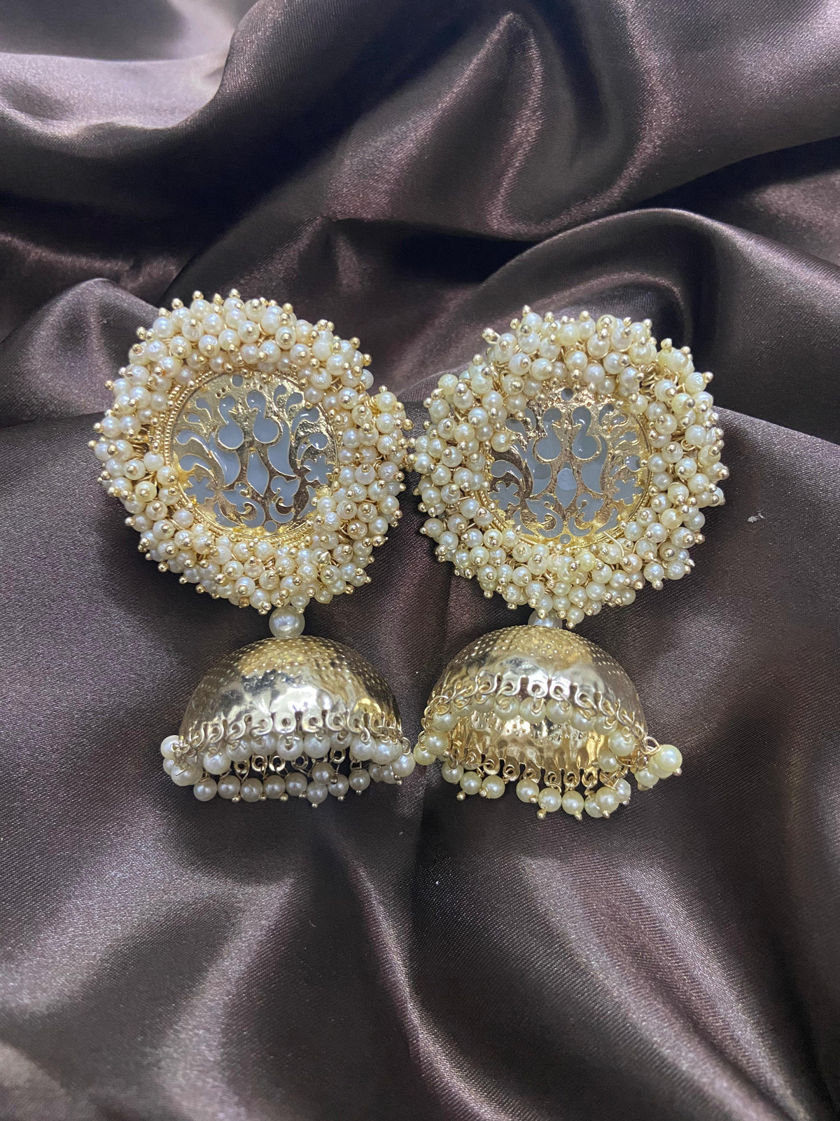 Pink Meenakari Pearl Jhumka Earrings