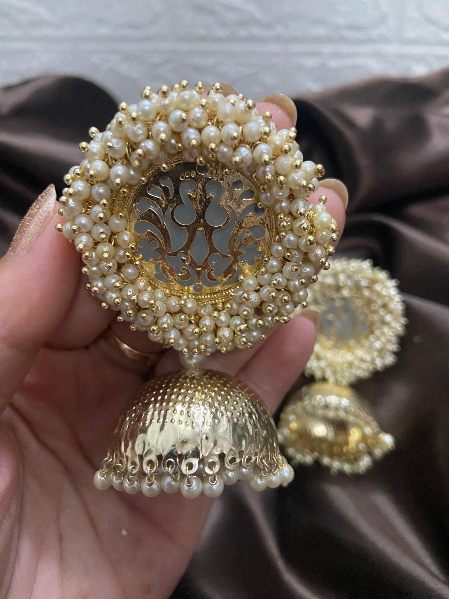 Pink Meenakari Pearl Jhumka Earrings