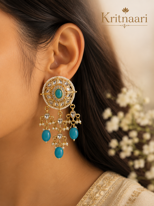 Turquoise Kundan Chandbali Earrings