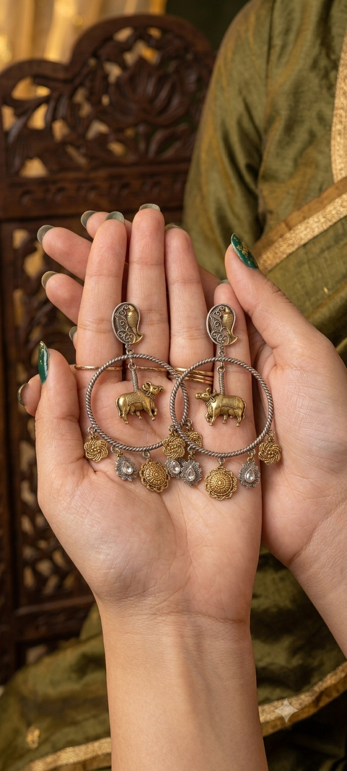 Handcrafted Heritage Cow Motif Hoop Earrings