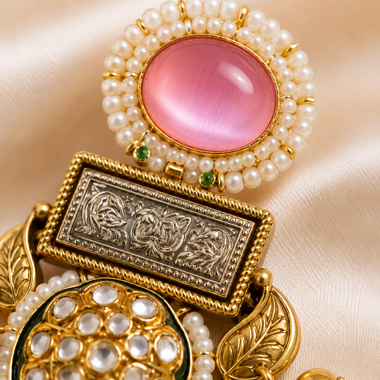 Pink Kundan Pearl Statement Earrings