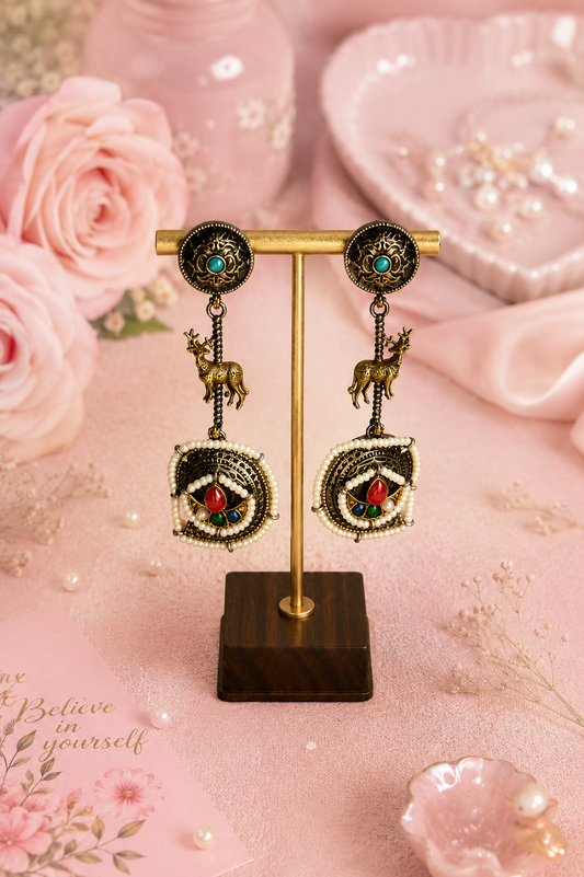 Handcrafted Deer Motif Boho Statement Earrings