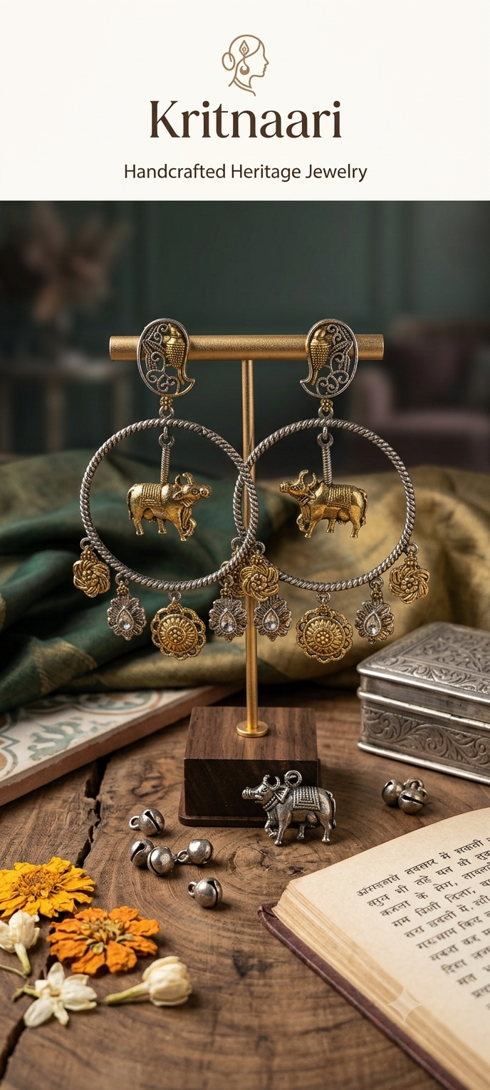 Handcrafted Heritage Cow Motif Hoop Earrings