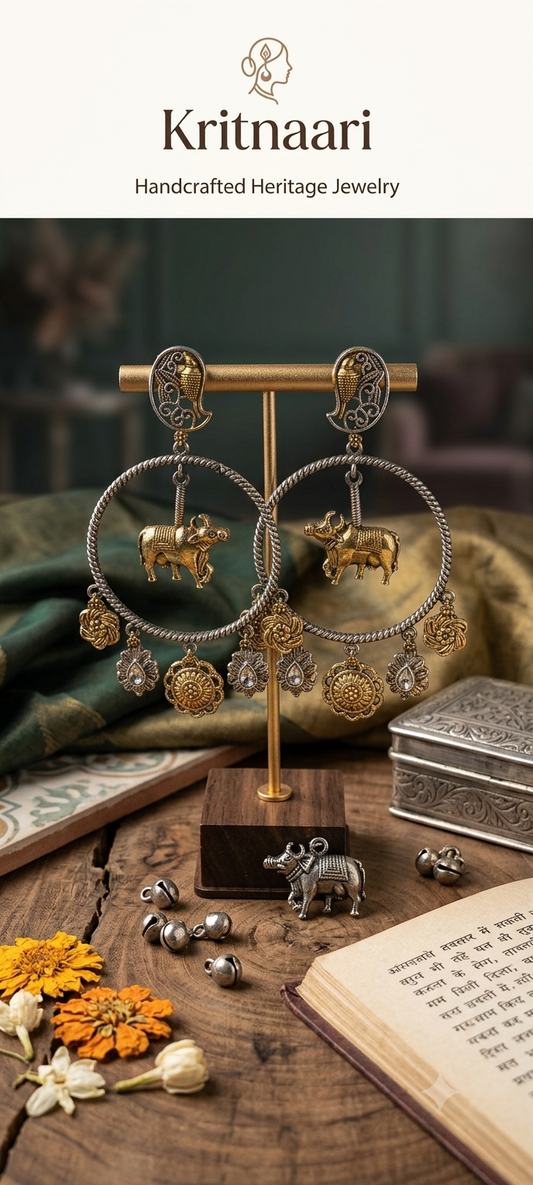 Handcrafted Heritage Cow Motif Hoop Earrings