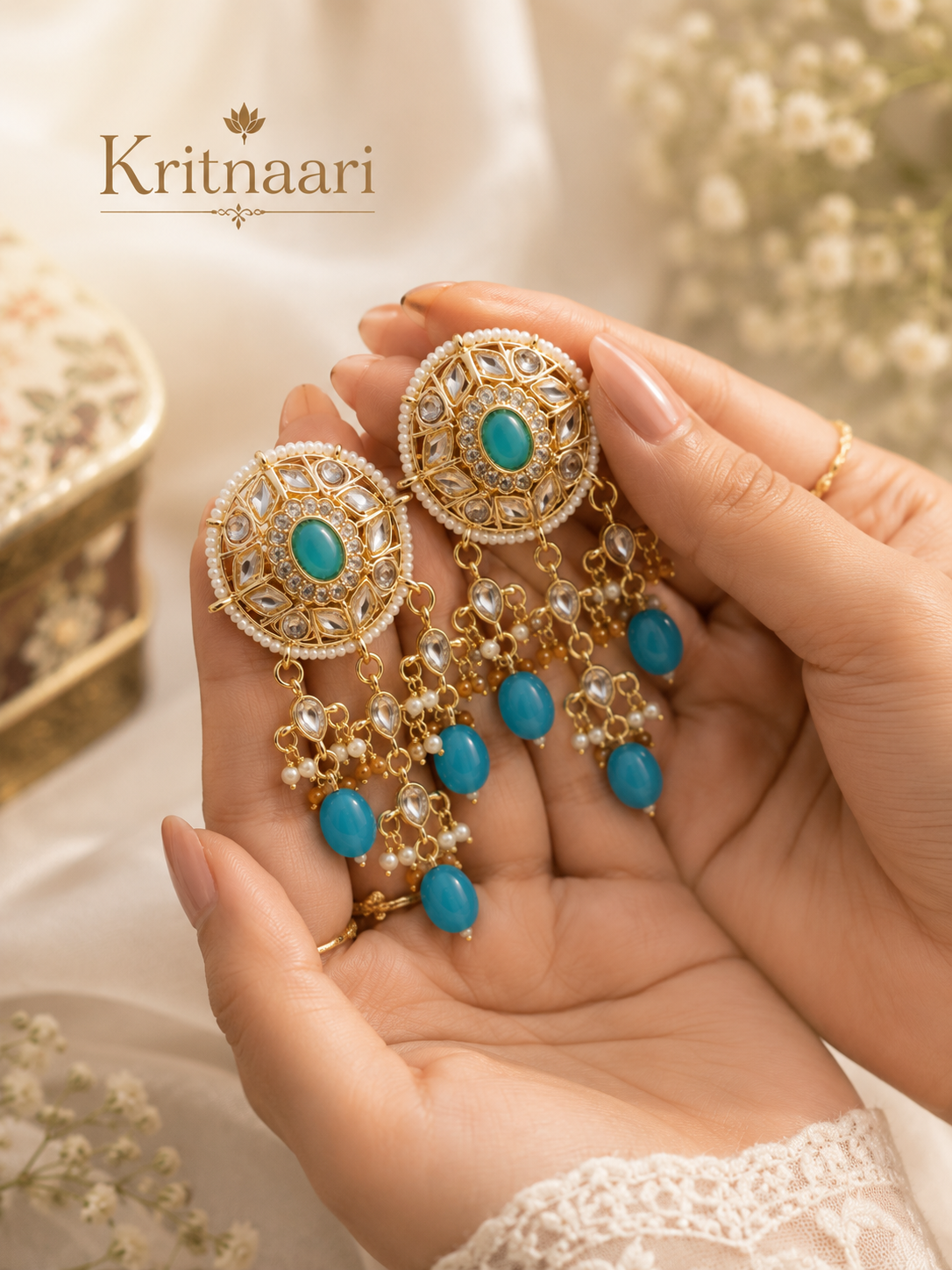 Turquoise Kundan Chandbali Earrings