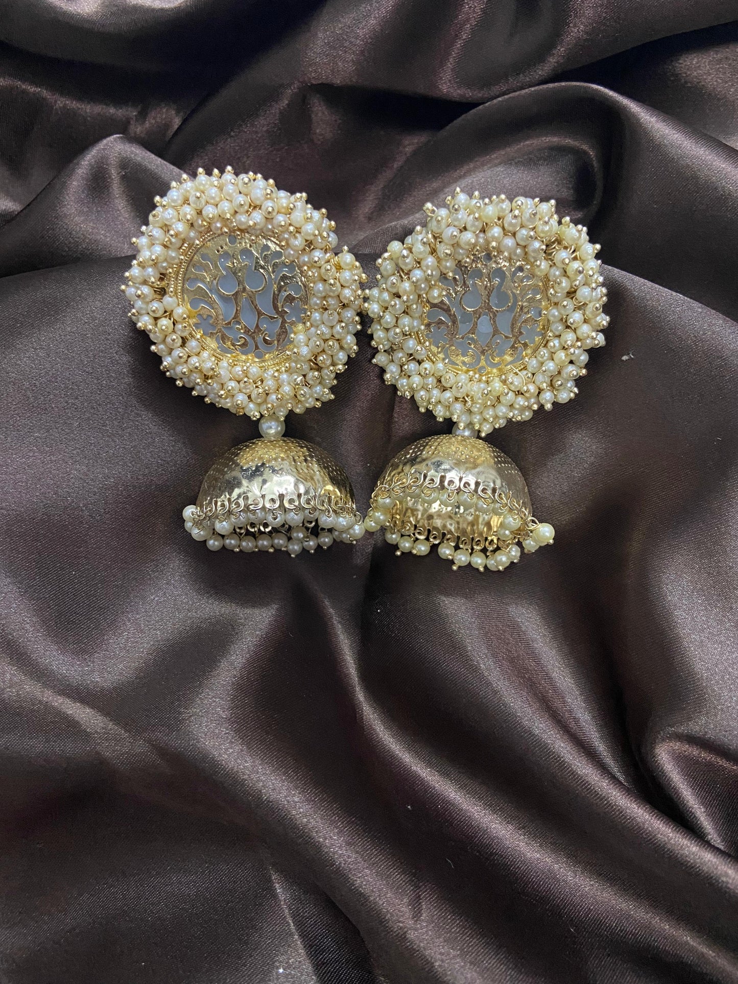 Pink Meenakari Pearl Jhumka Earrings